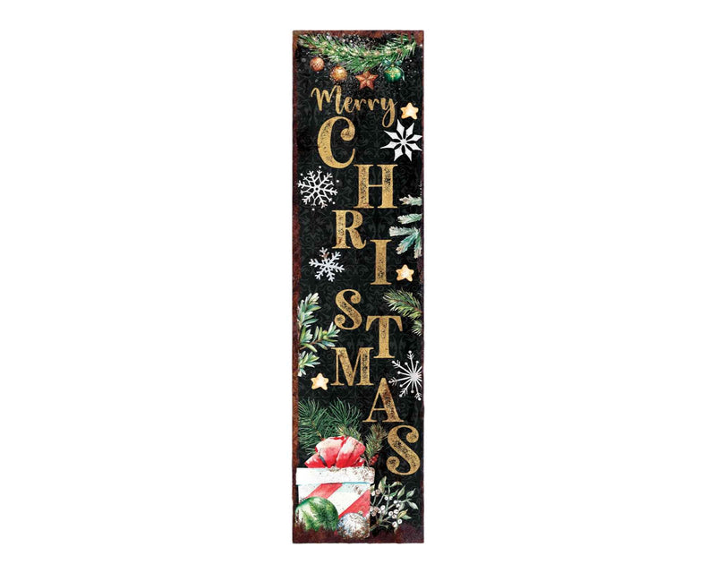36" Black Gold Red And Green Christmas Snowflakes Solid Wood Porch Sign