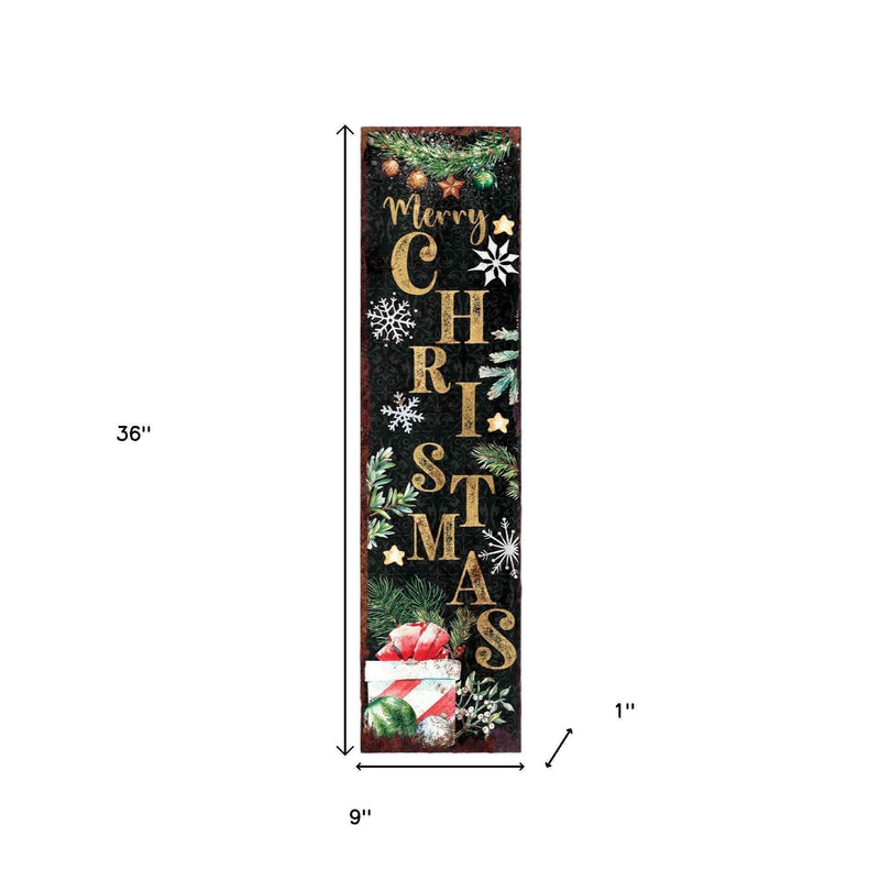36" Black Gold Red And Green Christmas Snowflakes Solid Wood Porch Sign