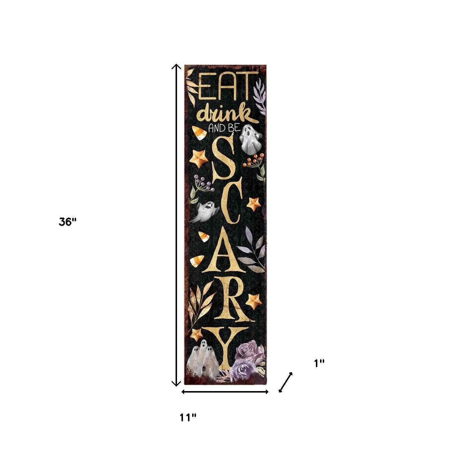 36" Black Gold Orange And Purple Halloween Ghost Solid Wood Porch Sign