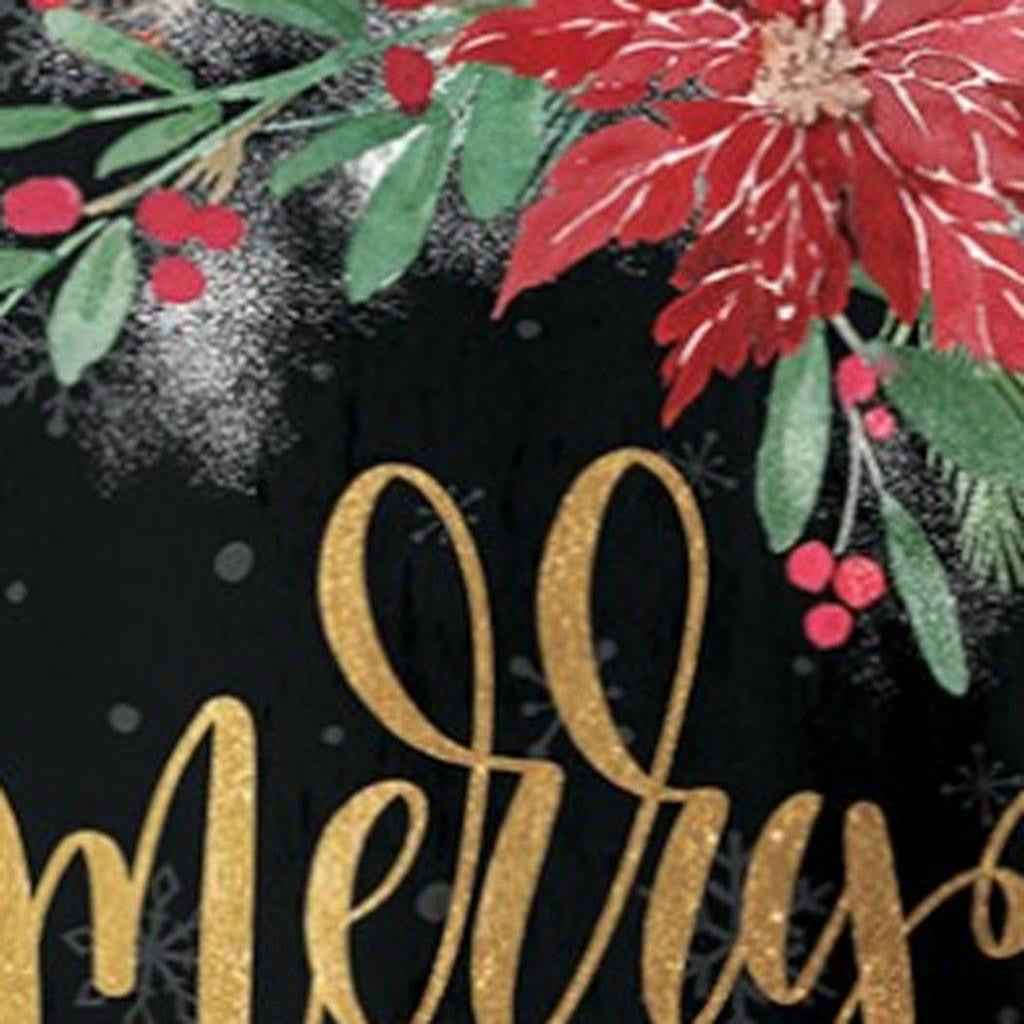 48" Black Gold Red And Green Christmas Poinsettia Solid Wood Porch Sign