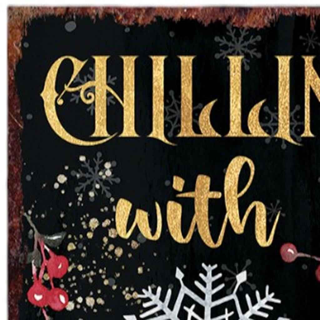 36" Black Gold And Green Christmas Reindeer Solid Wood Porch Sign