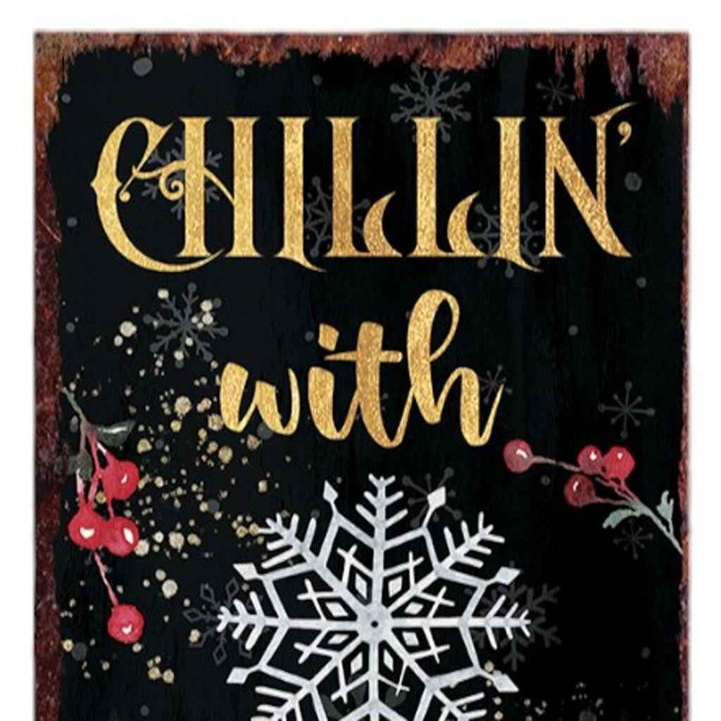 36" Black Gold And Green Christmas Reindeer Solid Wood Porch Sign