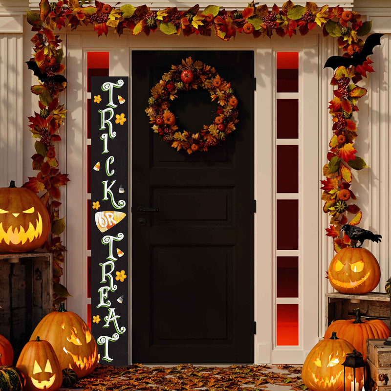 72" Black White And Orange Halloween Pumpkin Solid Wood Porch Sign