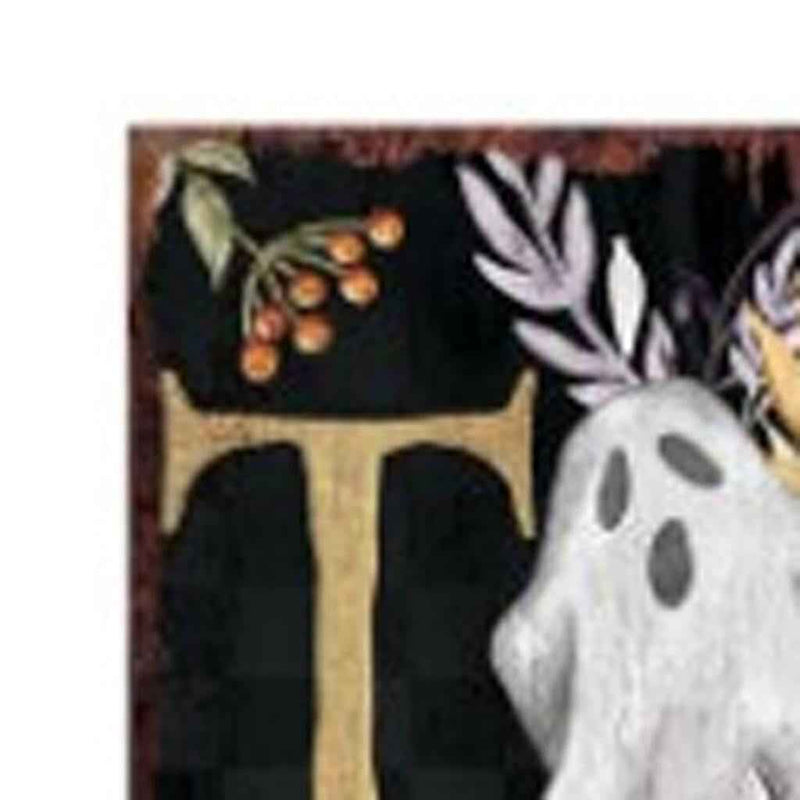 72" Black Gold Orange And Purple Halloween Ghost Solid Wood Porch Sign