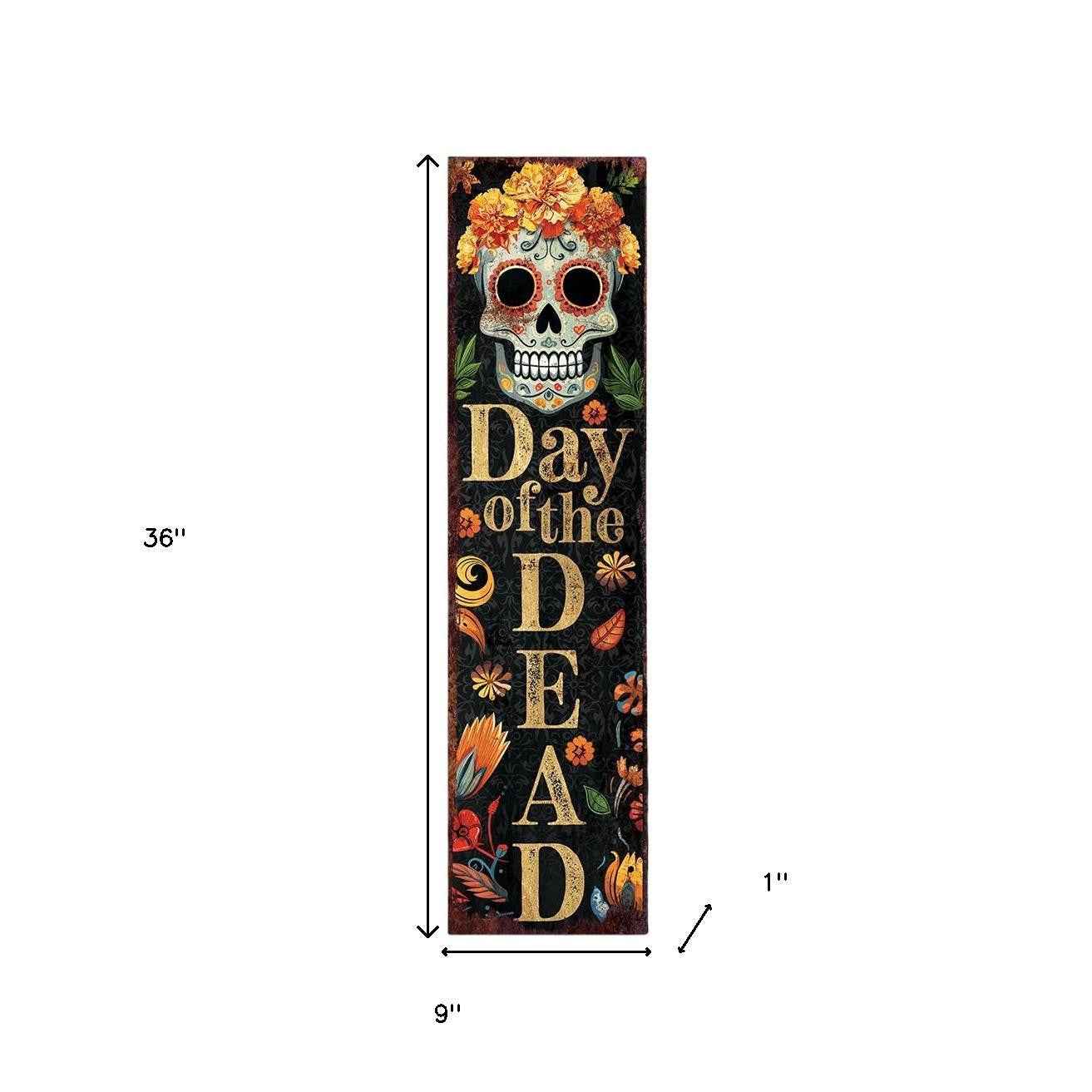 36" Black Gold And Orange Day of the Dead Ghost Solid Wood Porch Sign