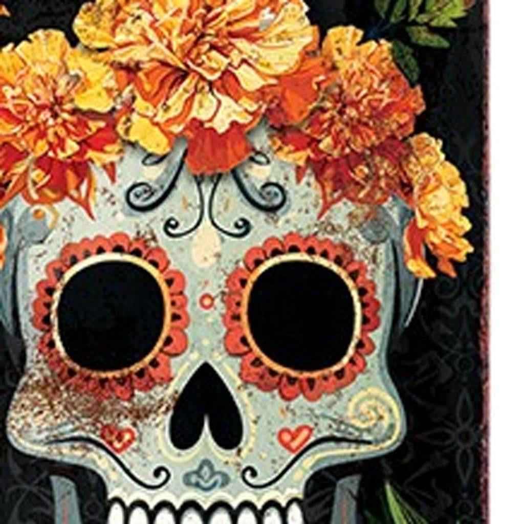 36" Black Gold And Orange Day of the Dead Ghost Solid Wood Porch Sign