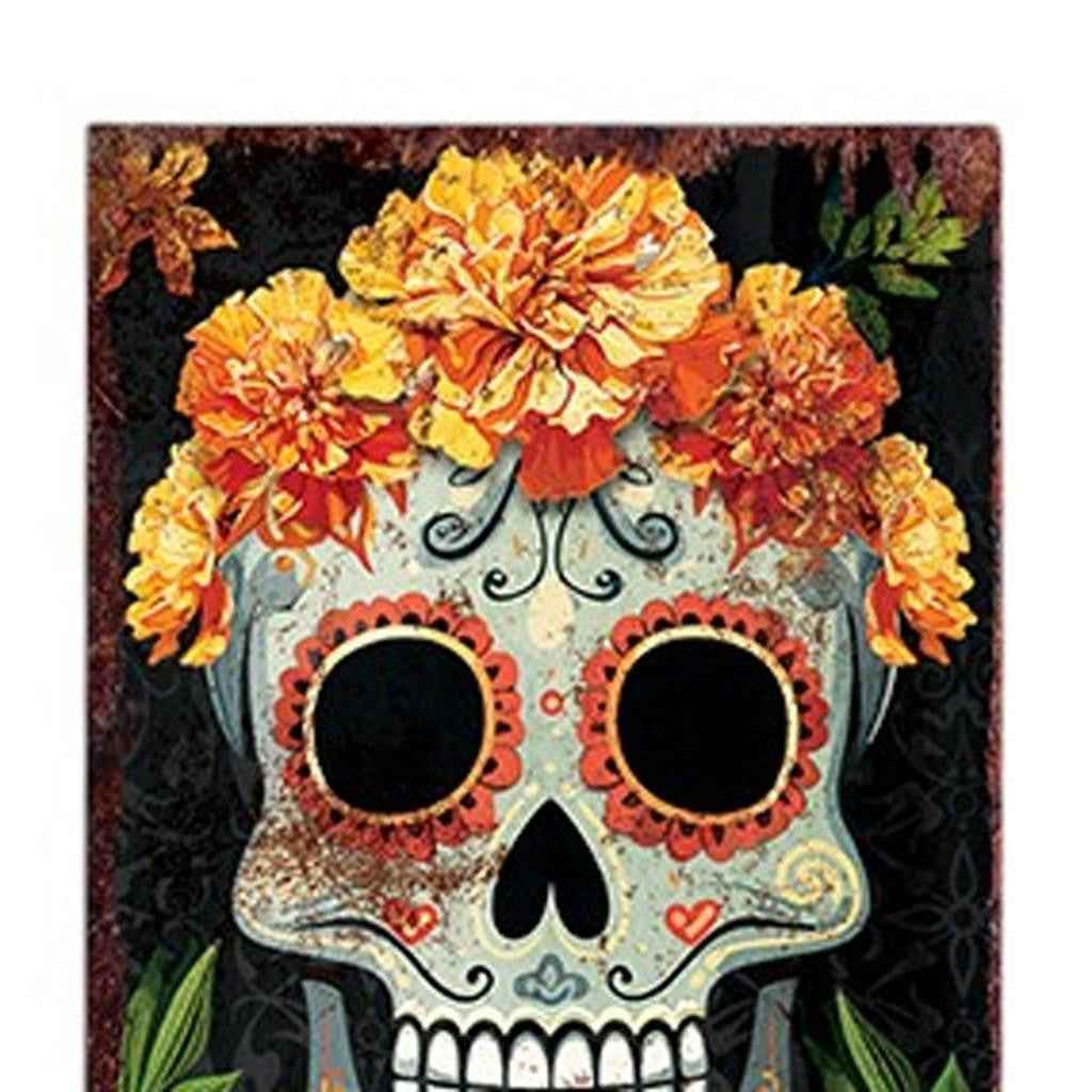 36" Black Gold And Orange Day of the Dead Ghost Solid Wood Porch Sign