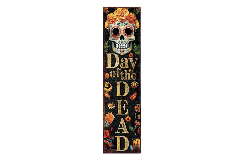 36" Black Gold And Orange Day of the Dead Ghost Solid Wood Porch Sign