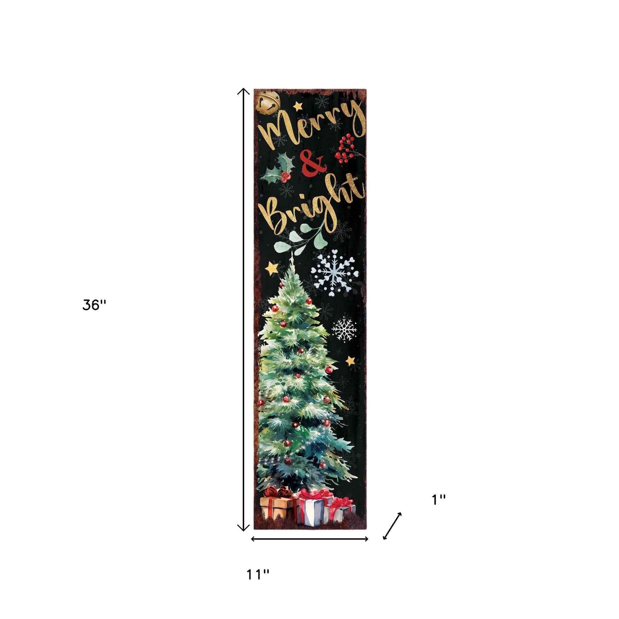 36" Black Gold Red And Green Christmas Tree Solid Wood Porch Sign