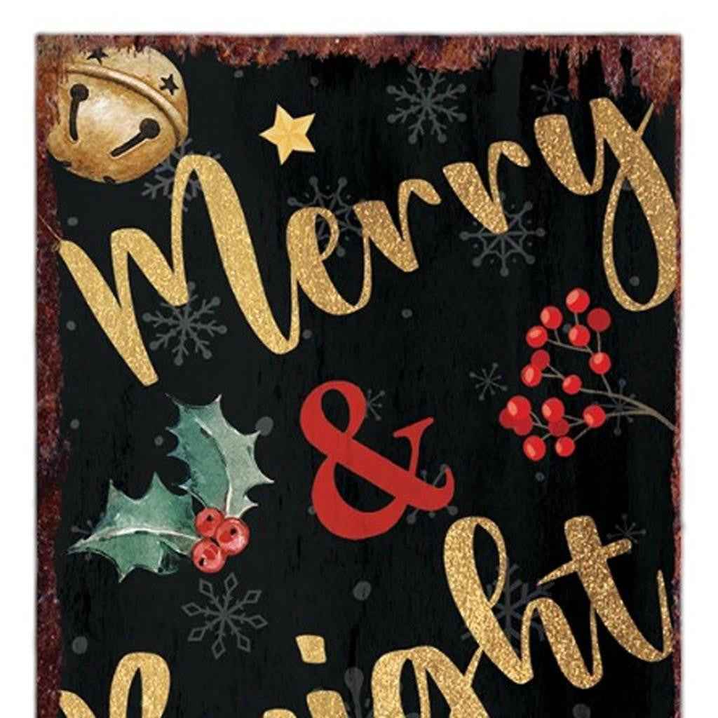 36" Black Gold Red And Green Christmas Tree Solid Wood Porch Sign