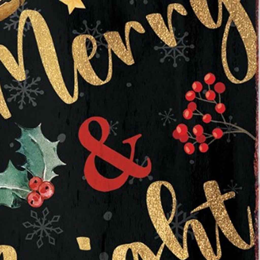 36" Black Gold Red And Green Christmas Tree Solid Wood Porch Sign