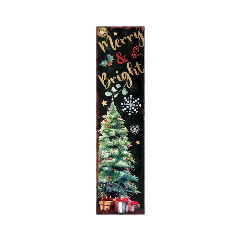 36" Black Gold Red And Green Christmas Tree Solid Wood Porch Sign