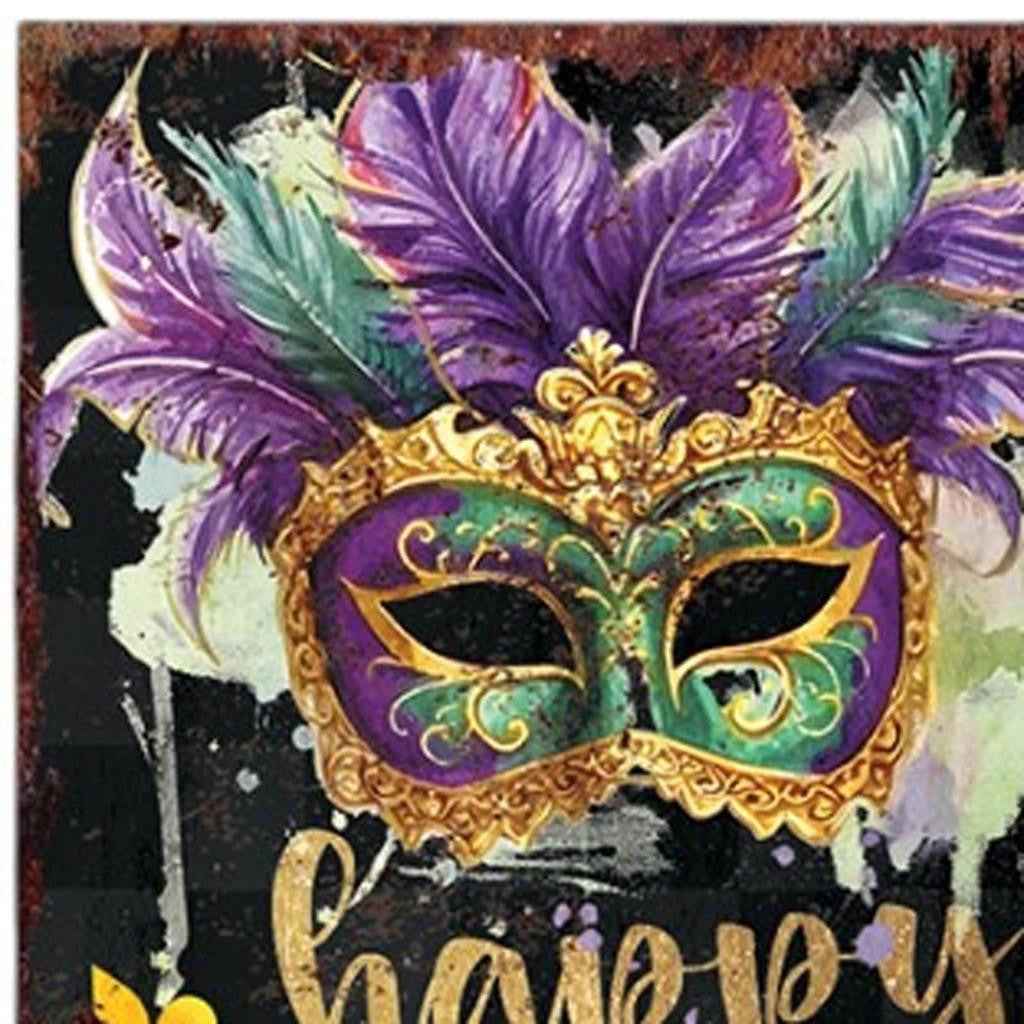 36" Black Purple Green And Yellow Mardi Gras Fireworks Solid Wood Porch Sign
