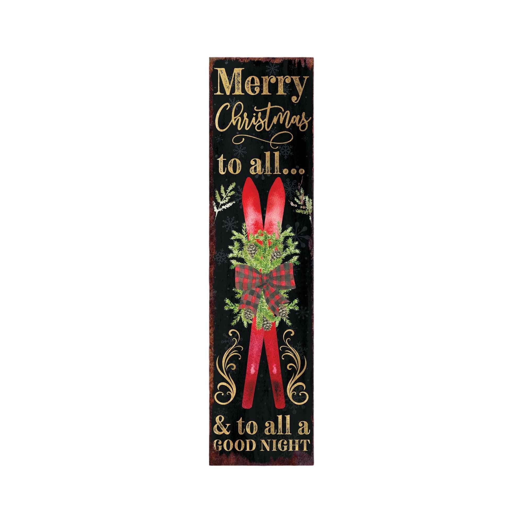 36" Black Gold Red And Green Christmas Tree Solid Wood Porch Sign