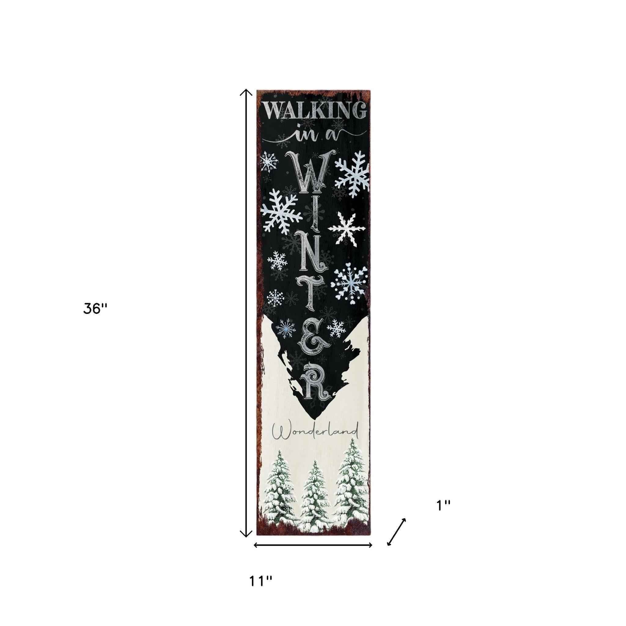 36" Black And White Christmas Snowflakes Solid Wood Porch Sign