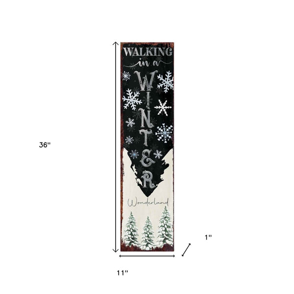 36" Black And White Christmas Snowflakes Solid Wood Porch Sign