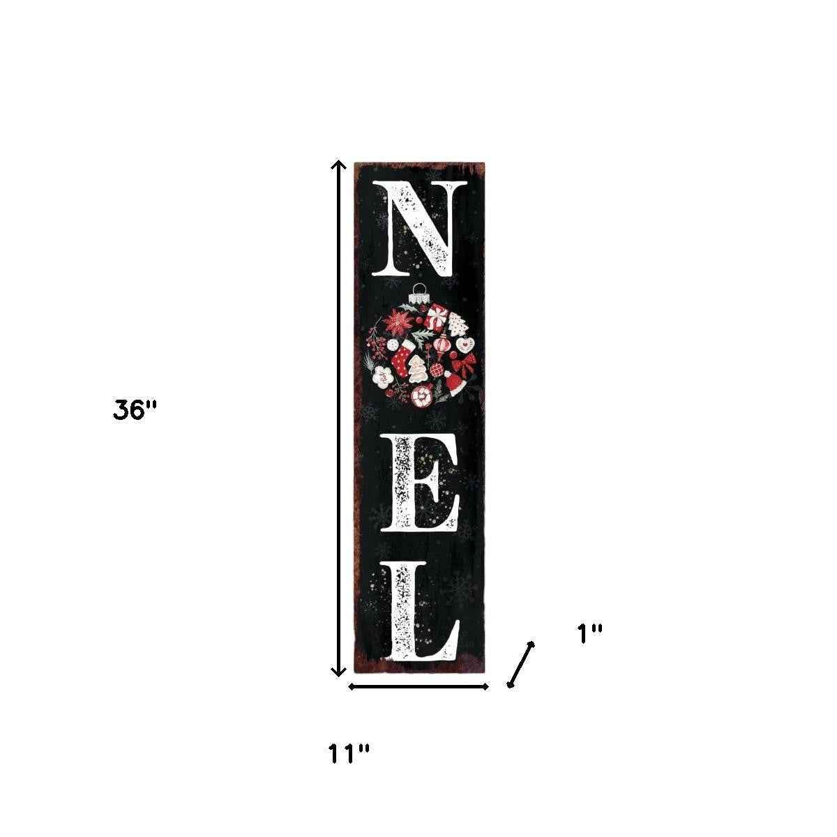 36" Black White Red And Green Christmas Ornaments Solid Wood Porch Sign