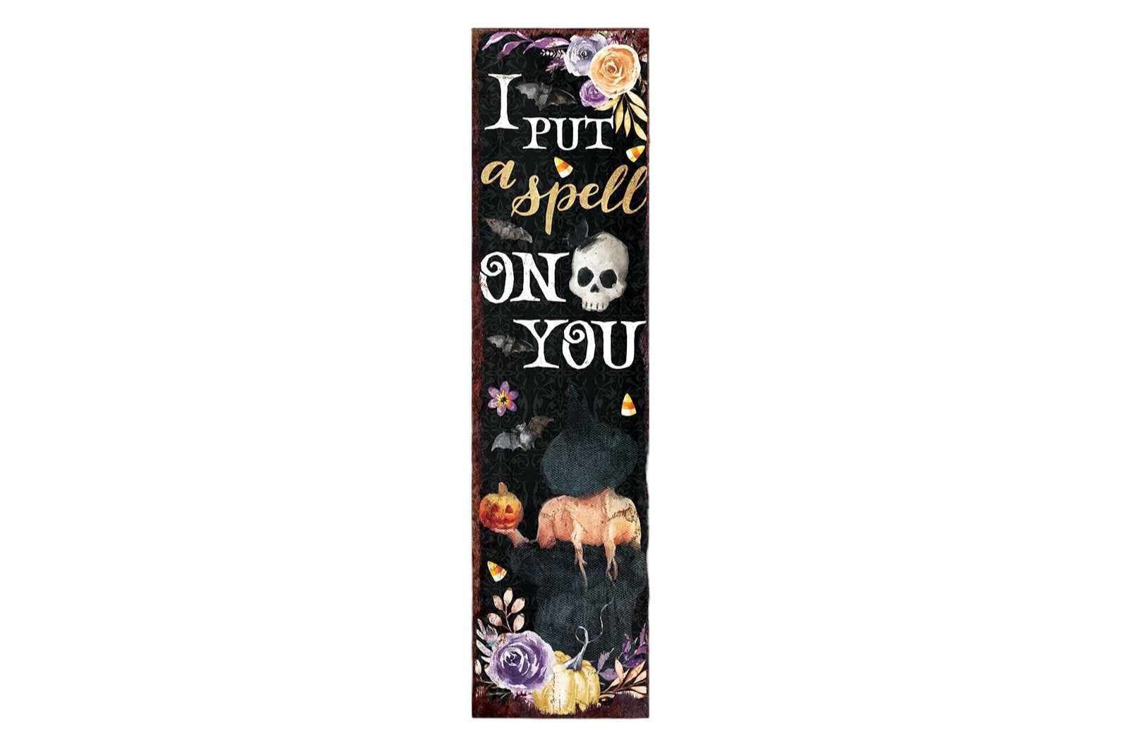 36" Black Gold Orange And Purple Halloween Pumpkin Solid Wood Porch Sign