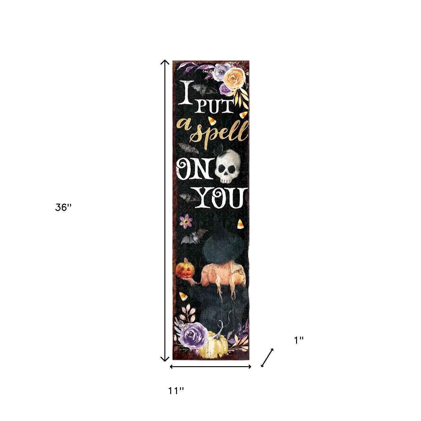 36" Black Gold Orange And Purple Halloween Pumpkin Solid Wood Porch Sign