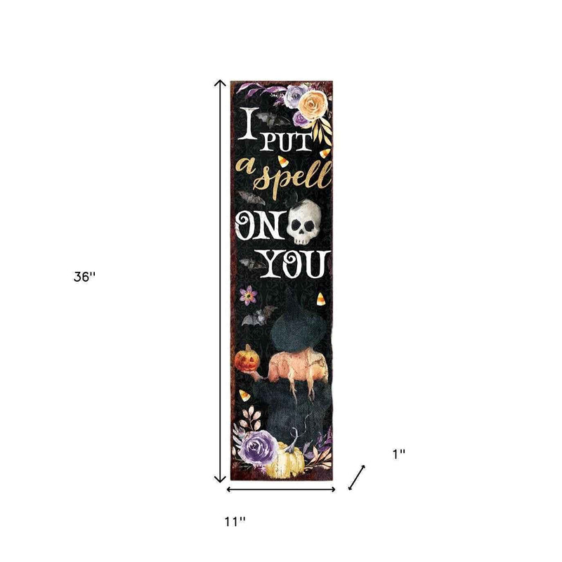 36" Black Gold Orange And Purple Halloween Pumpkin Solid Wood Porch Sign