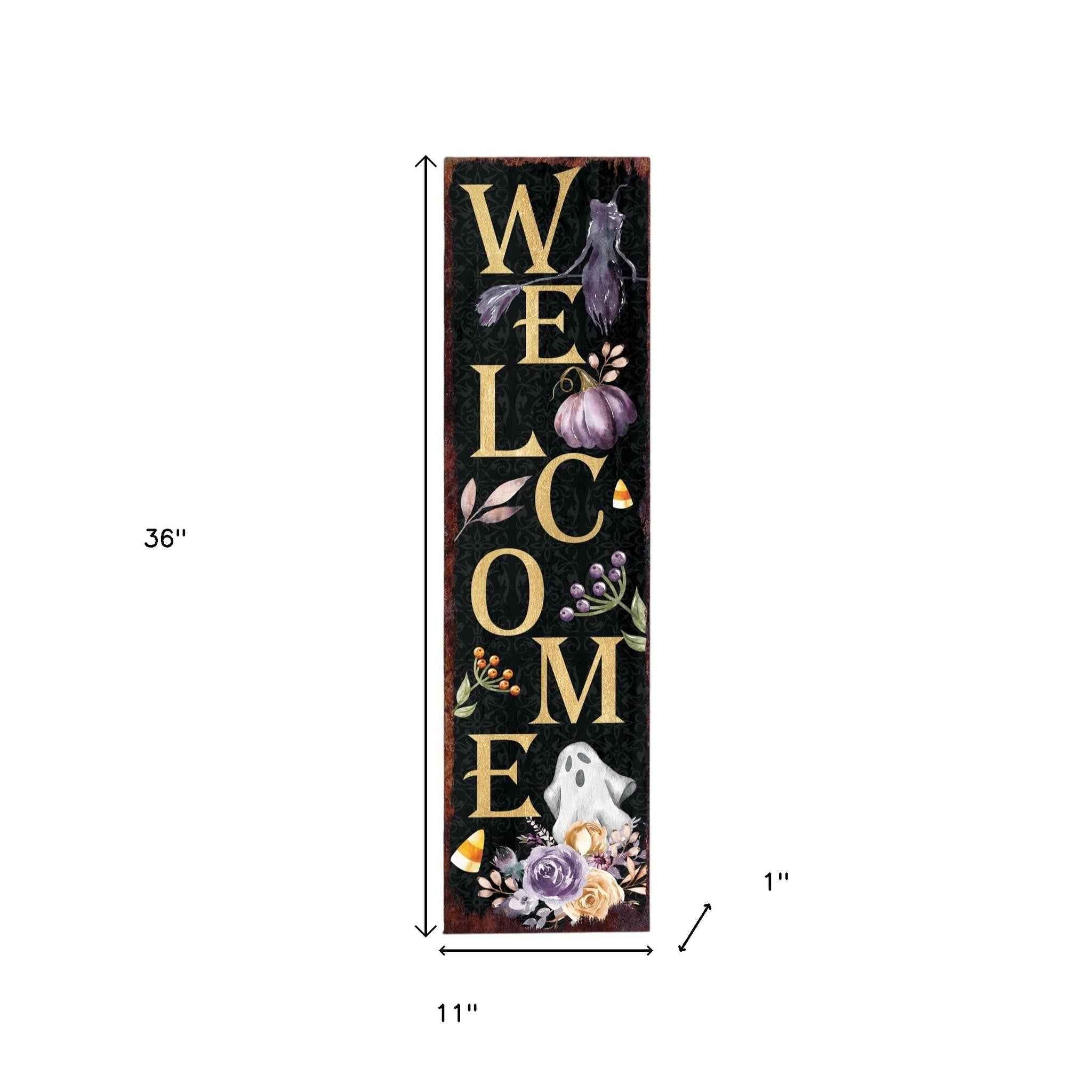 36" Black Gold And Purple Halloween Ghost Solid Wood Porch Sign