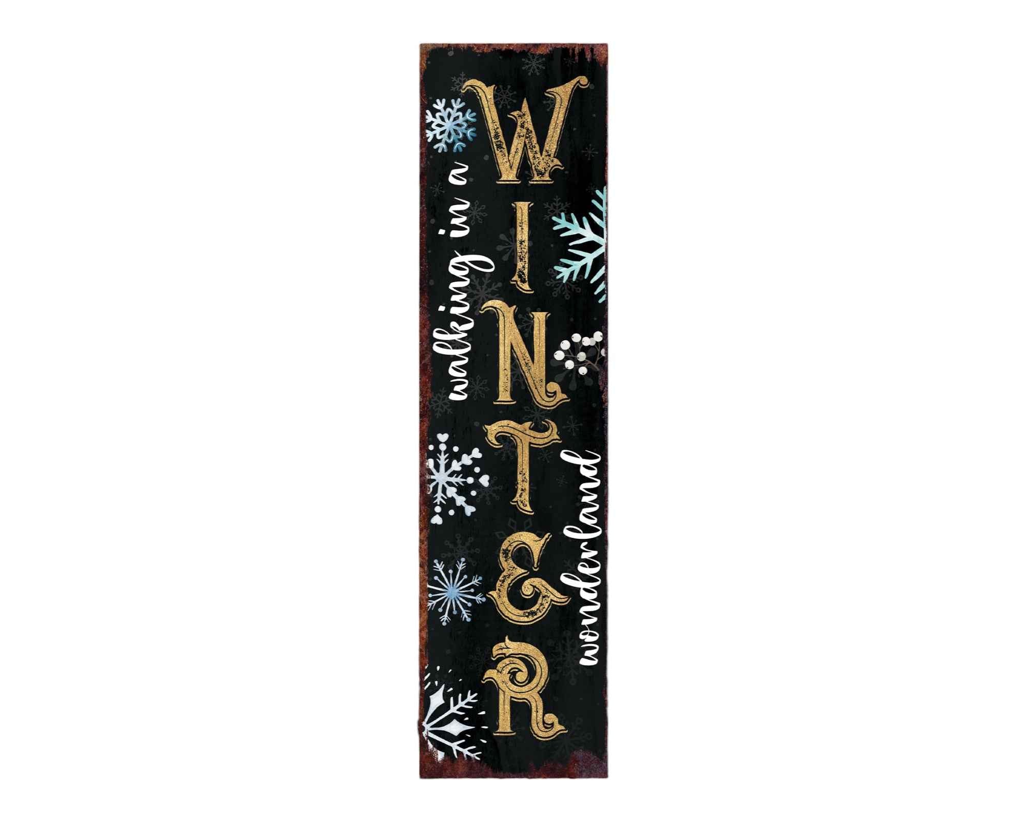 36" Black And Gold Christmas Snowflakes Solid Wood Porch Sign