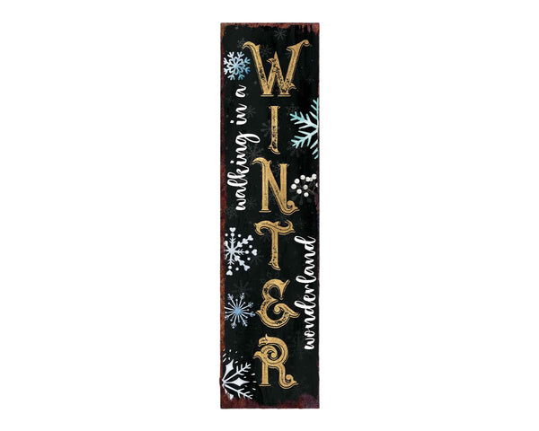 36" Black And Gold Christmas Snowflakes Solid Wood Porch Sign