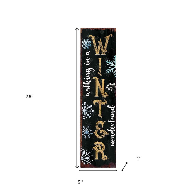 36" Black And Gold Christmas Snowflakes Solid Wood Porch Sign