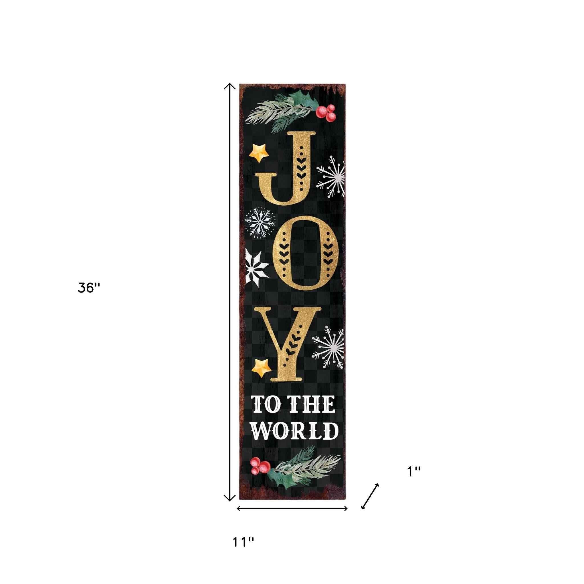 36" Black Gold Red And Green Christmas Snowflakes Solid Wood Porch Sign