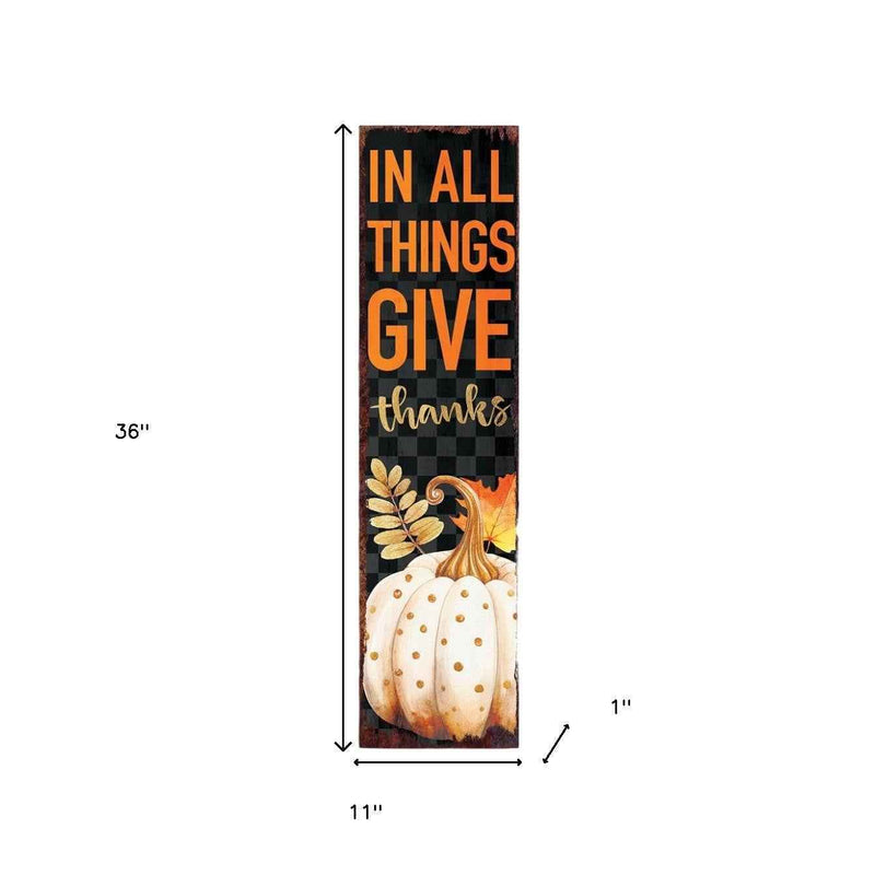 36" Black Gold And Orange Thanksgiving Pumpkin Solid Wood Porch Sign