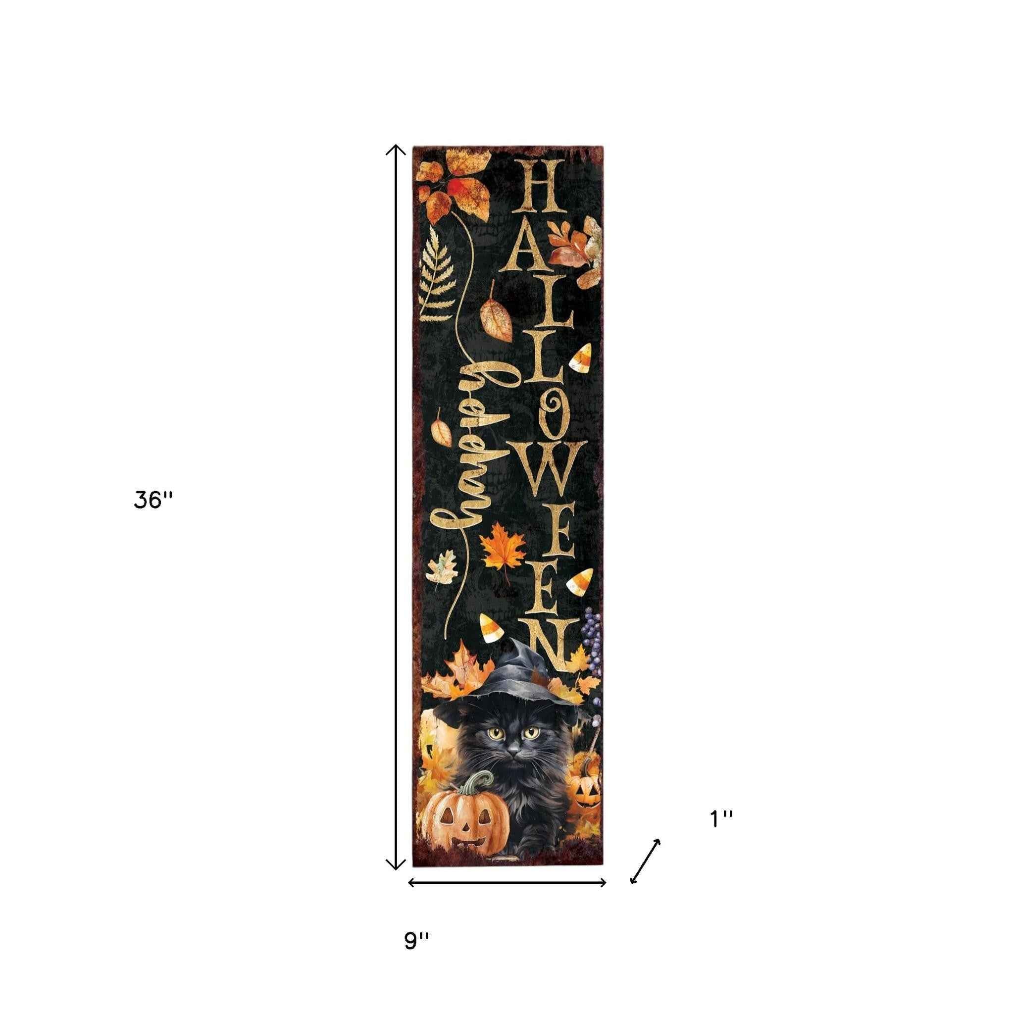 36" Black Gold And Orange Halloween Pumpkin Solid Wood Porch Sign