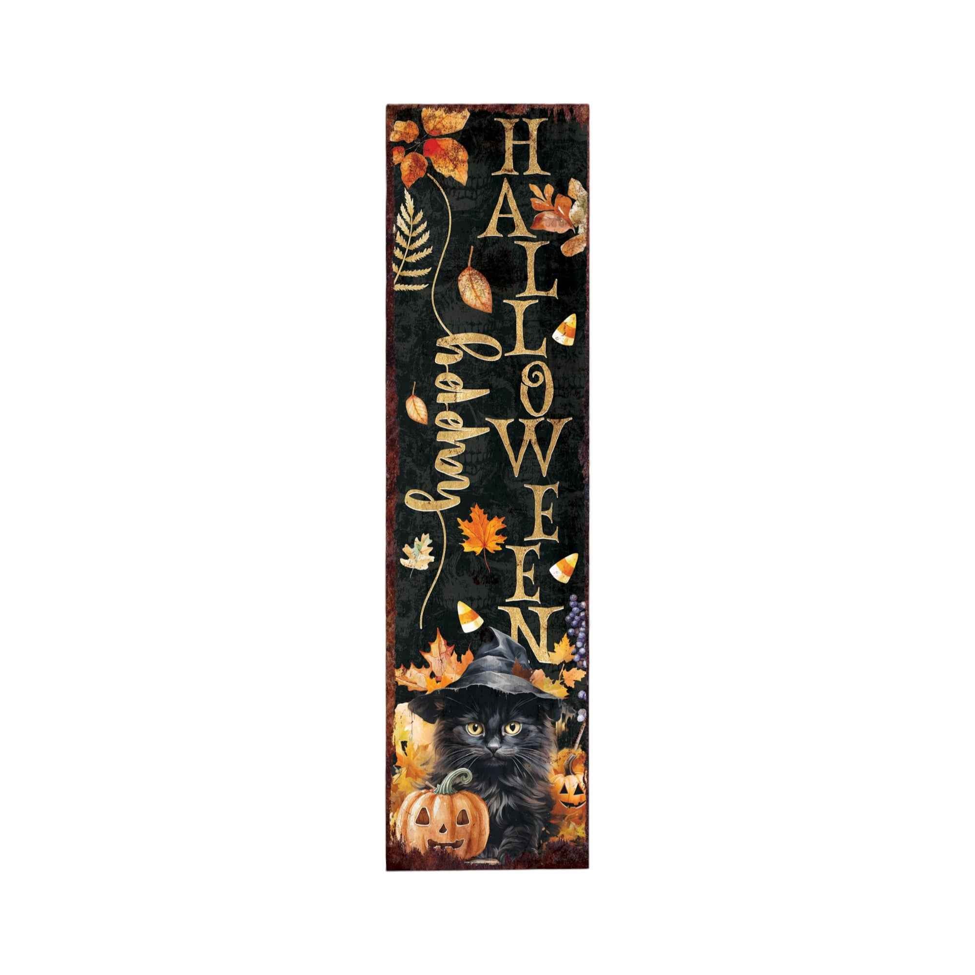 36" Black Gold And Orange Halloween Pumpkin Solid Wood Porch Sign