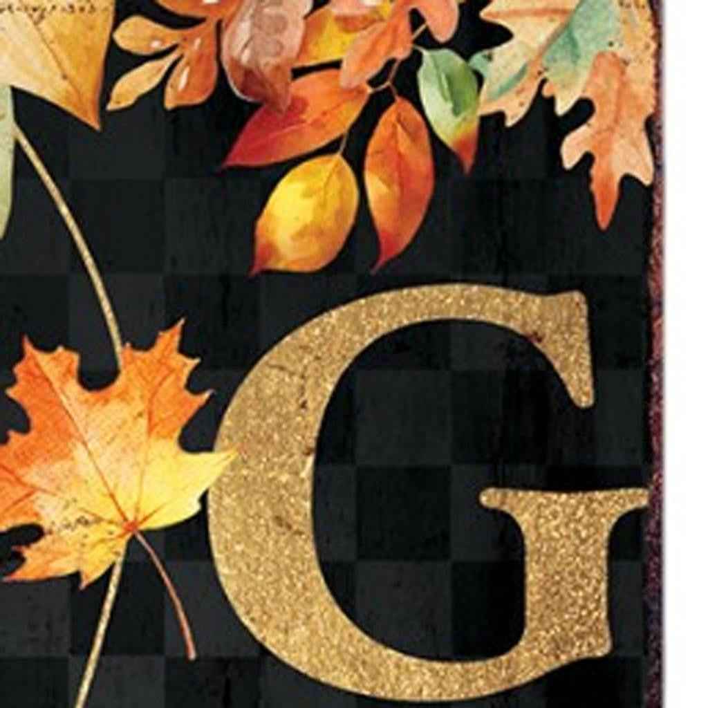 48" Black Gold And Orange Thanksgiving Autumn Leaves Solid Wood Porch Sign