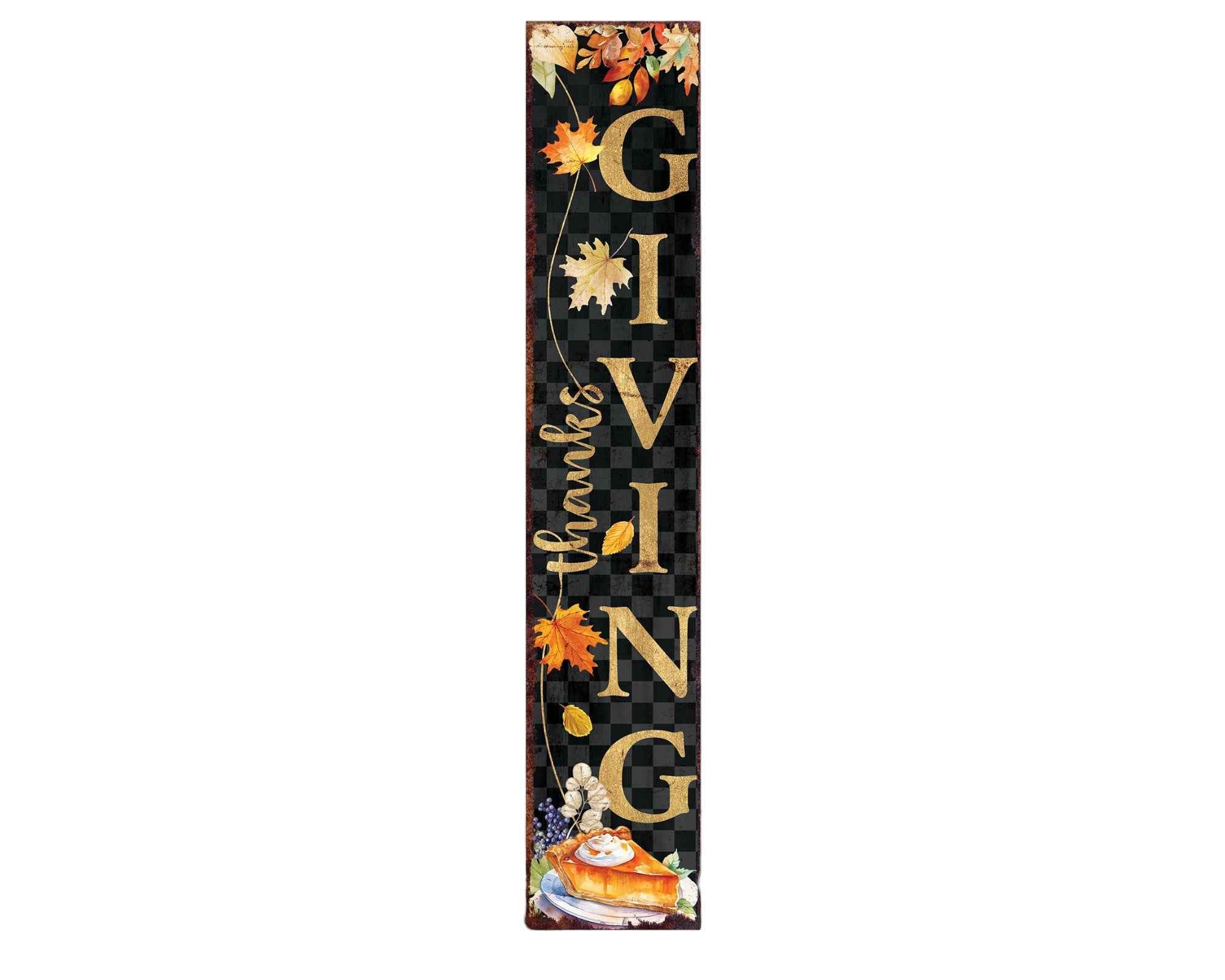 48" Black Gold And Orange Thanksgiving Autumn Leaves Solid Wood Porch Sign