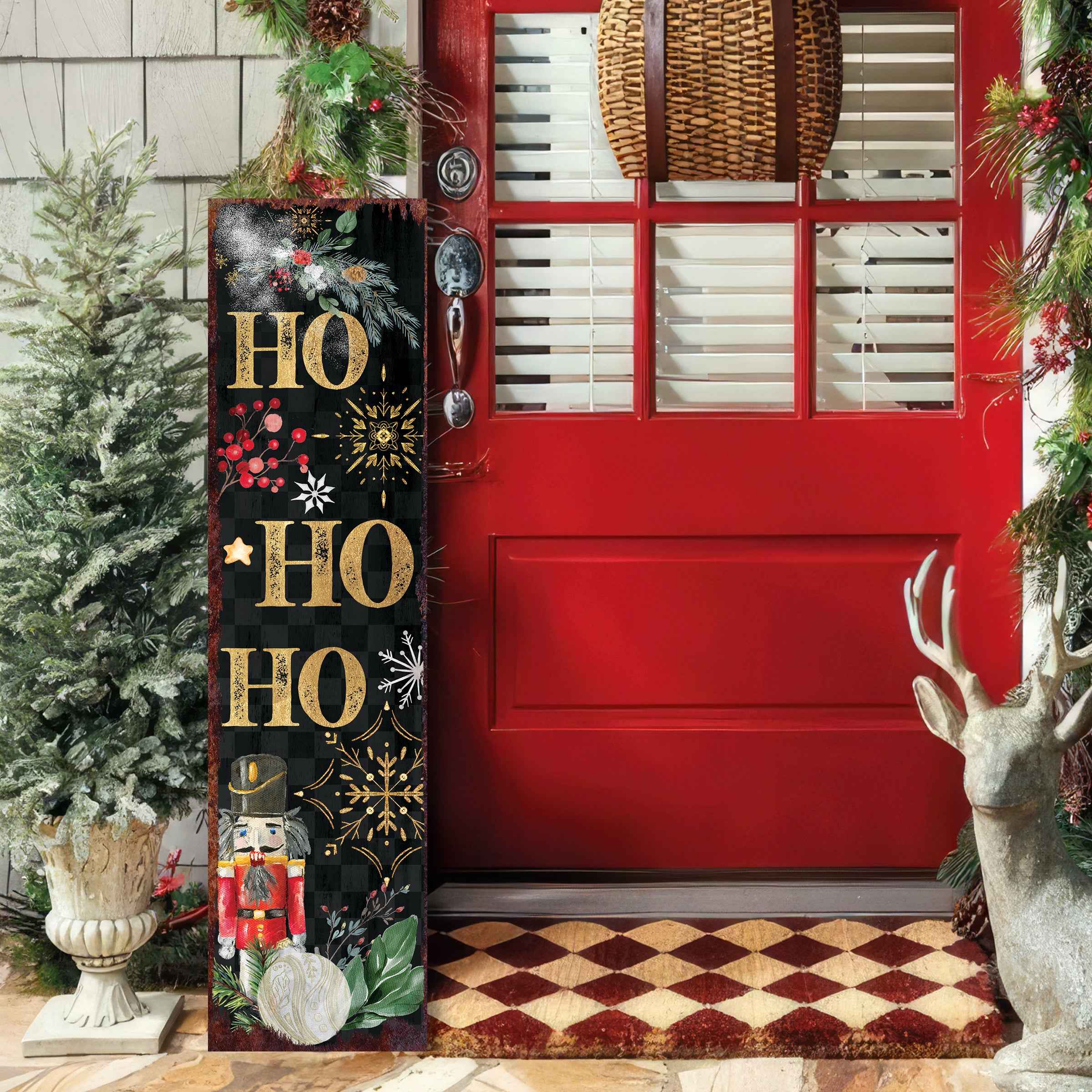 36" Black Gold Red And Green Christmas Nutcracker Solid Wood Porch Sign