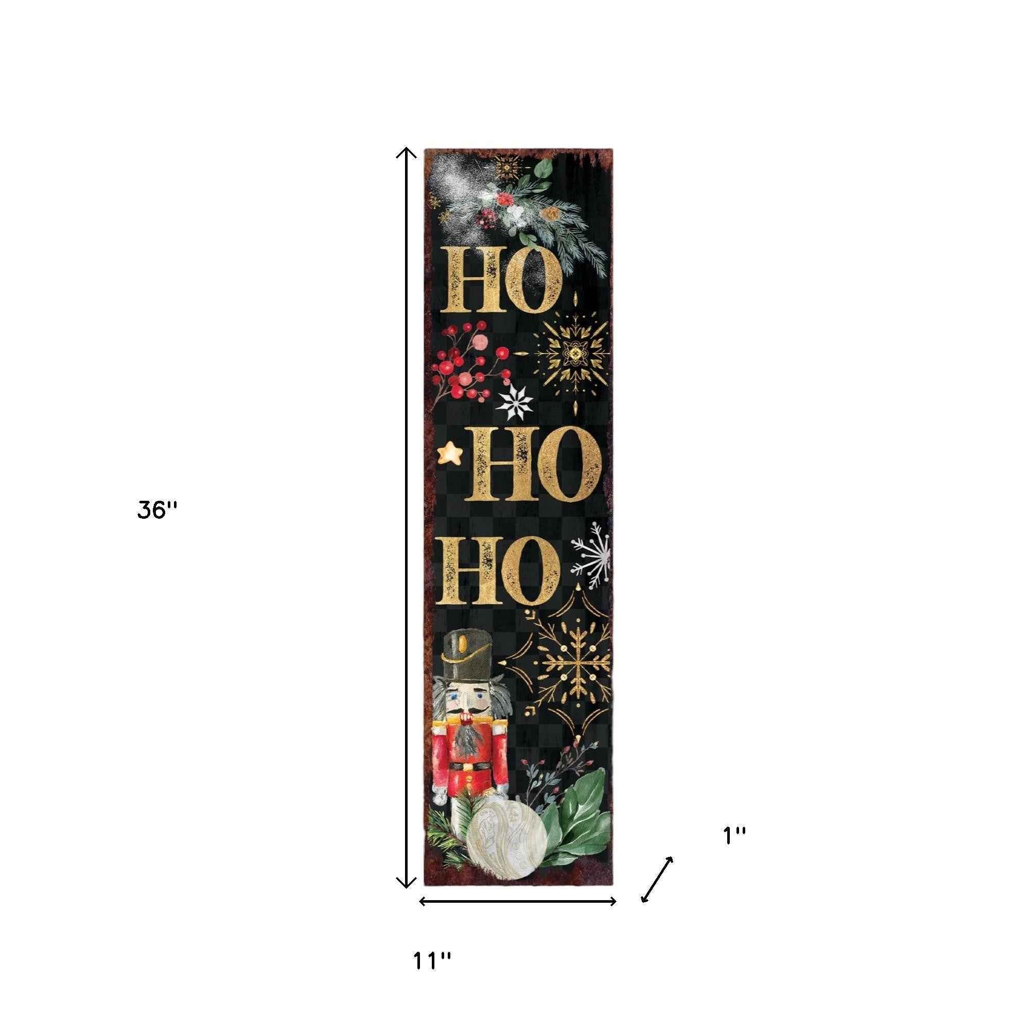 36" Black Gold Red And Green Christmas Nutcracker Solid Wood Porch Sign