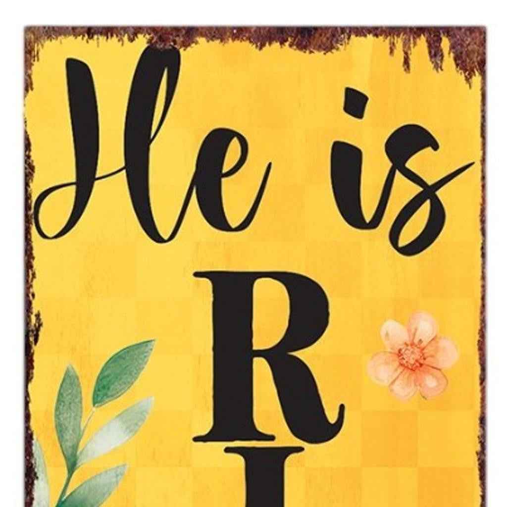 36" Yellow And Black Solid Wood He is Risen Easter Wreath Porch Sign