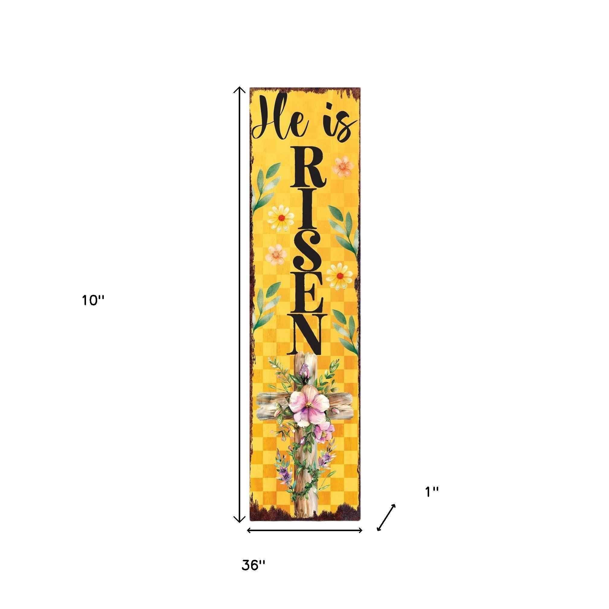 36" Yellow And Black Solid Wood He is Risen Easter Wreath Porch Sign