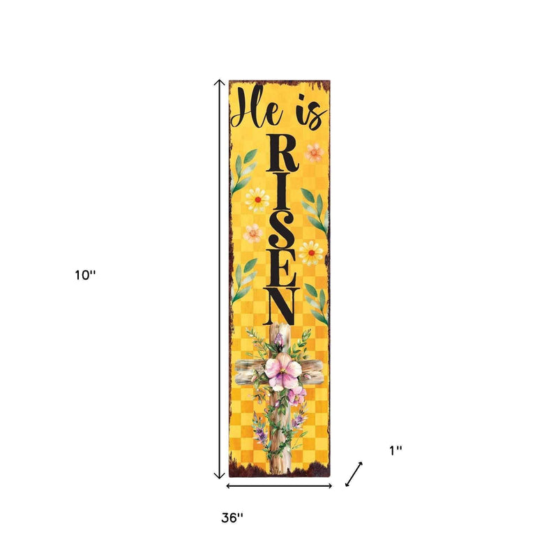 36" Yellow And Black Solid Wood He is Risen Easter Wreath Porch Sign