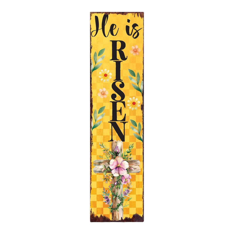 36" Yellow And Black Solid Wood He is Risen Easter Wreath Porch Sign