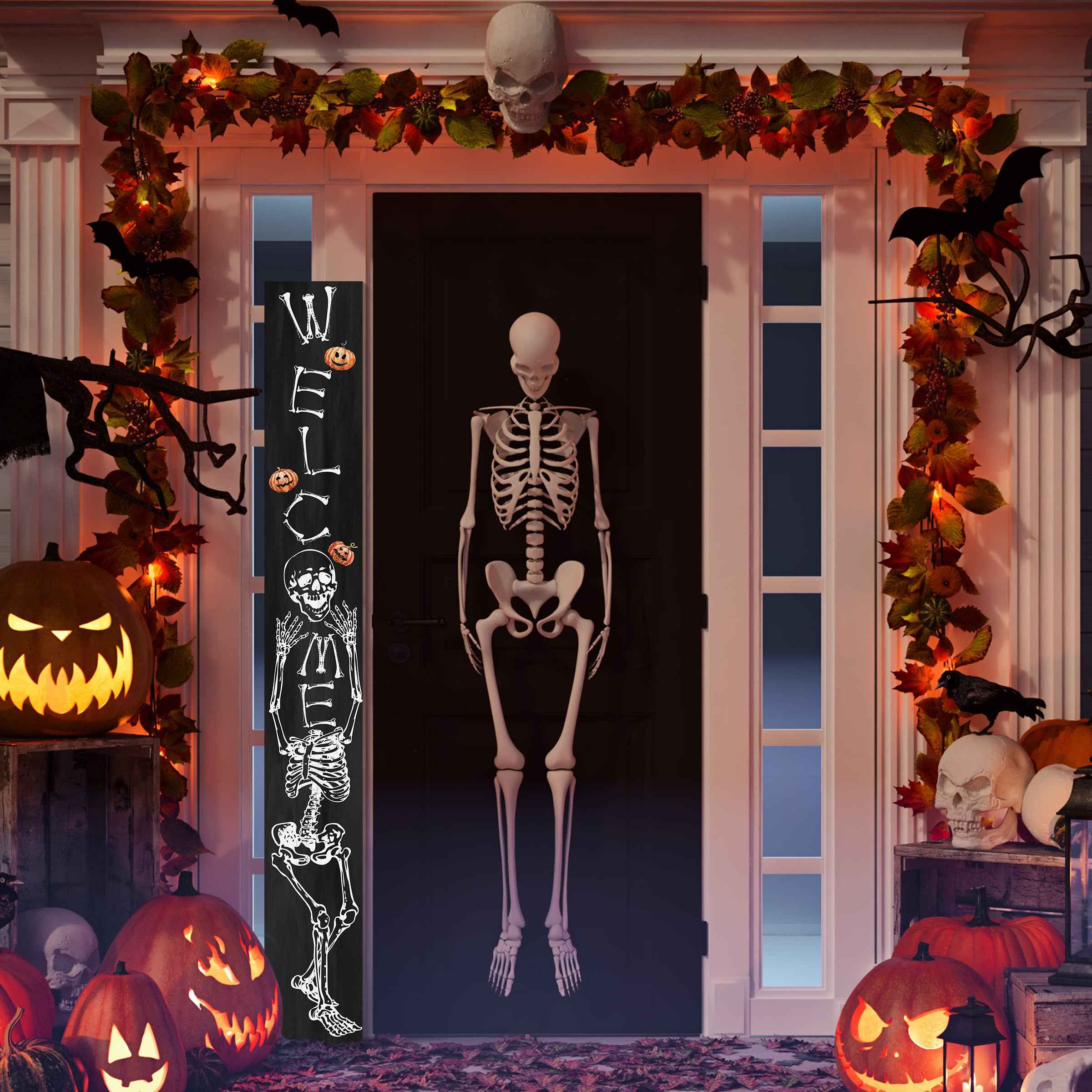 72" Black And White Halloween Ghost Solid Wood Porch Sign