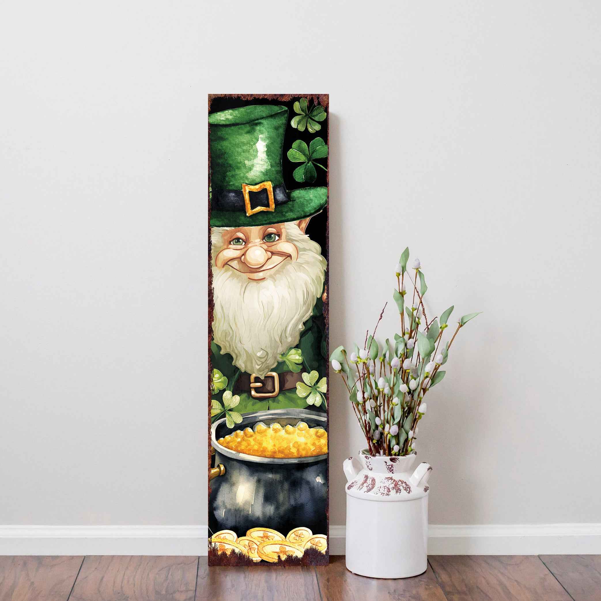 36" Black Gold And Green Solid Wood St Patrick's Day Leprechaun Porch Sign