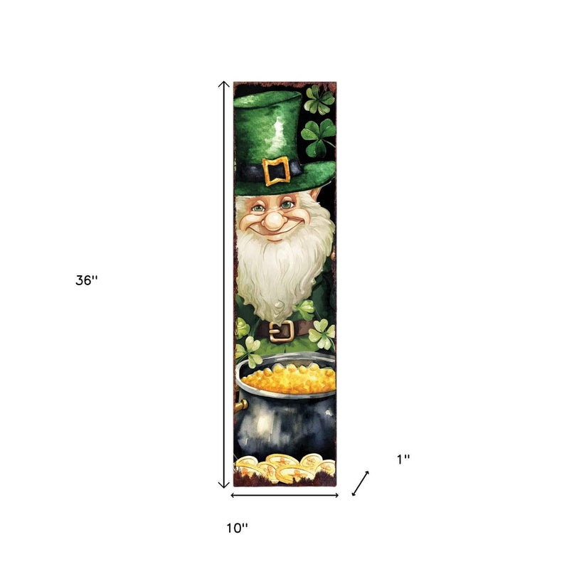 36" Black Gold And Green Solid Wood St Patrick's Day Leprechaun Porch Sign