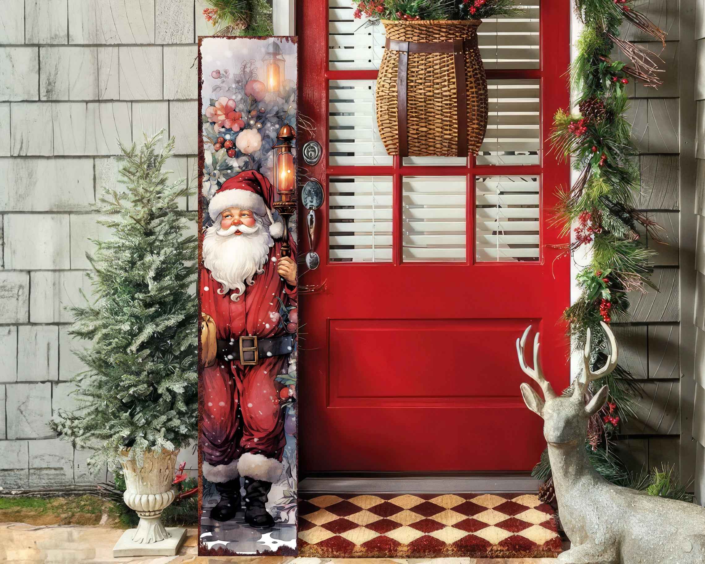 48" Blue White And Red Christmas Santa Solid Wood Porch Sign