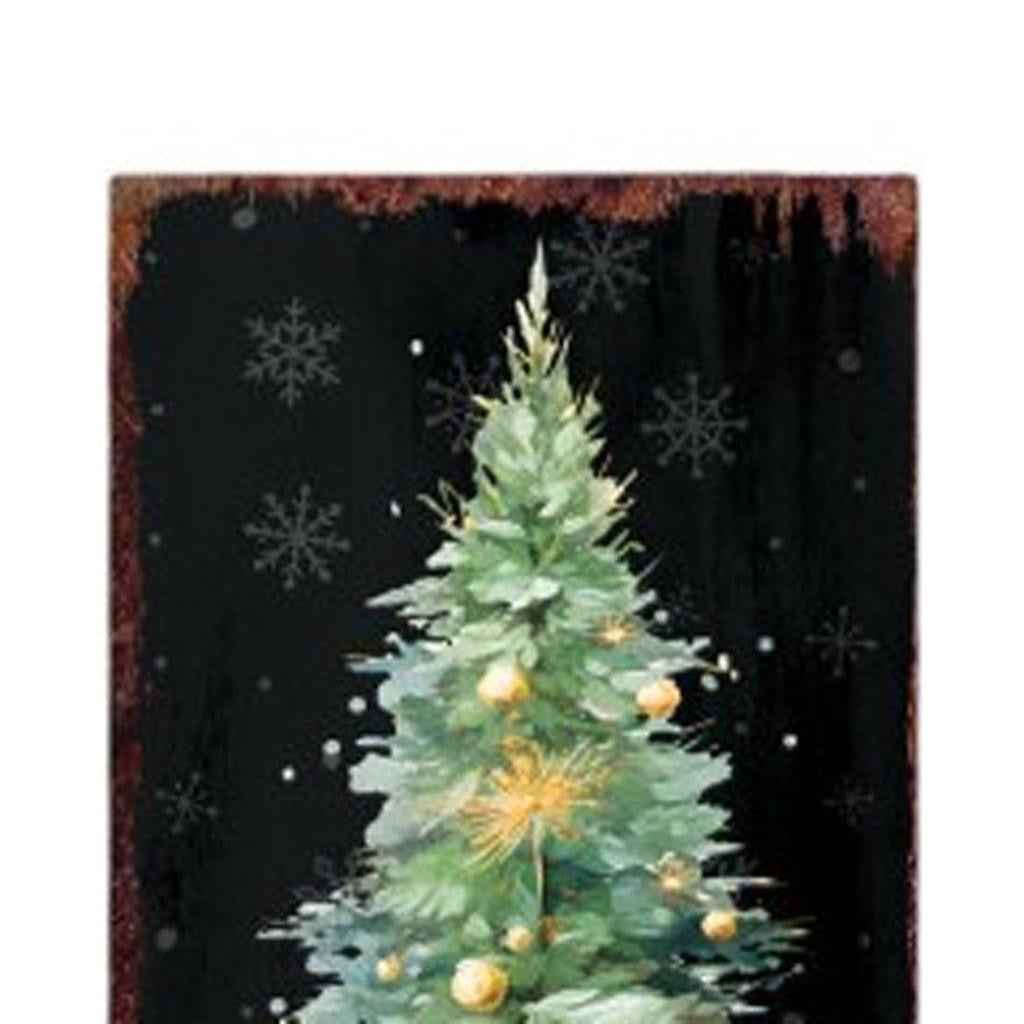 36" Black Gold And Green Christmas Tree Solid Wood Porch Sign