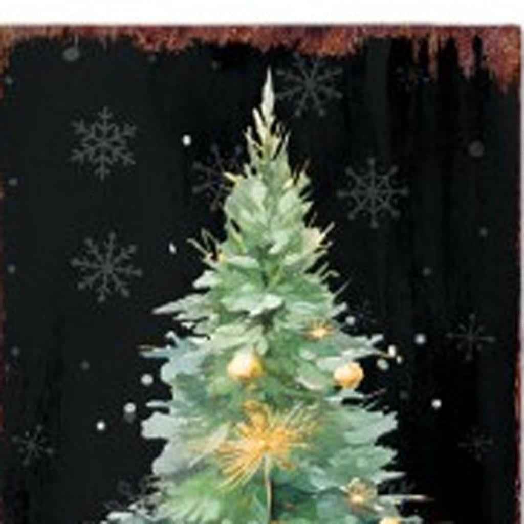 36" Black Gold And Green Christmas Tree Solid Wood Porch Sign