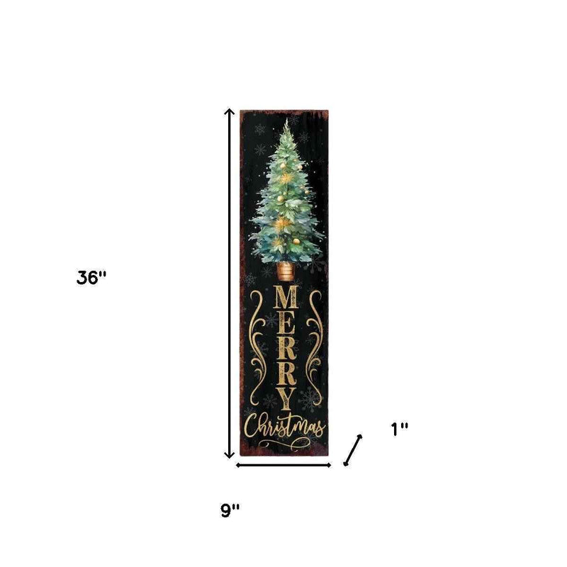 36" Black Gold And Green Christmas Tree Solid Wood Porch Sign