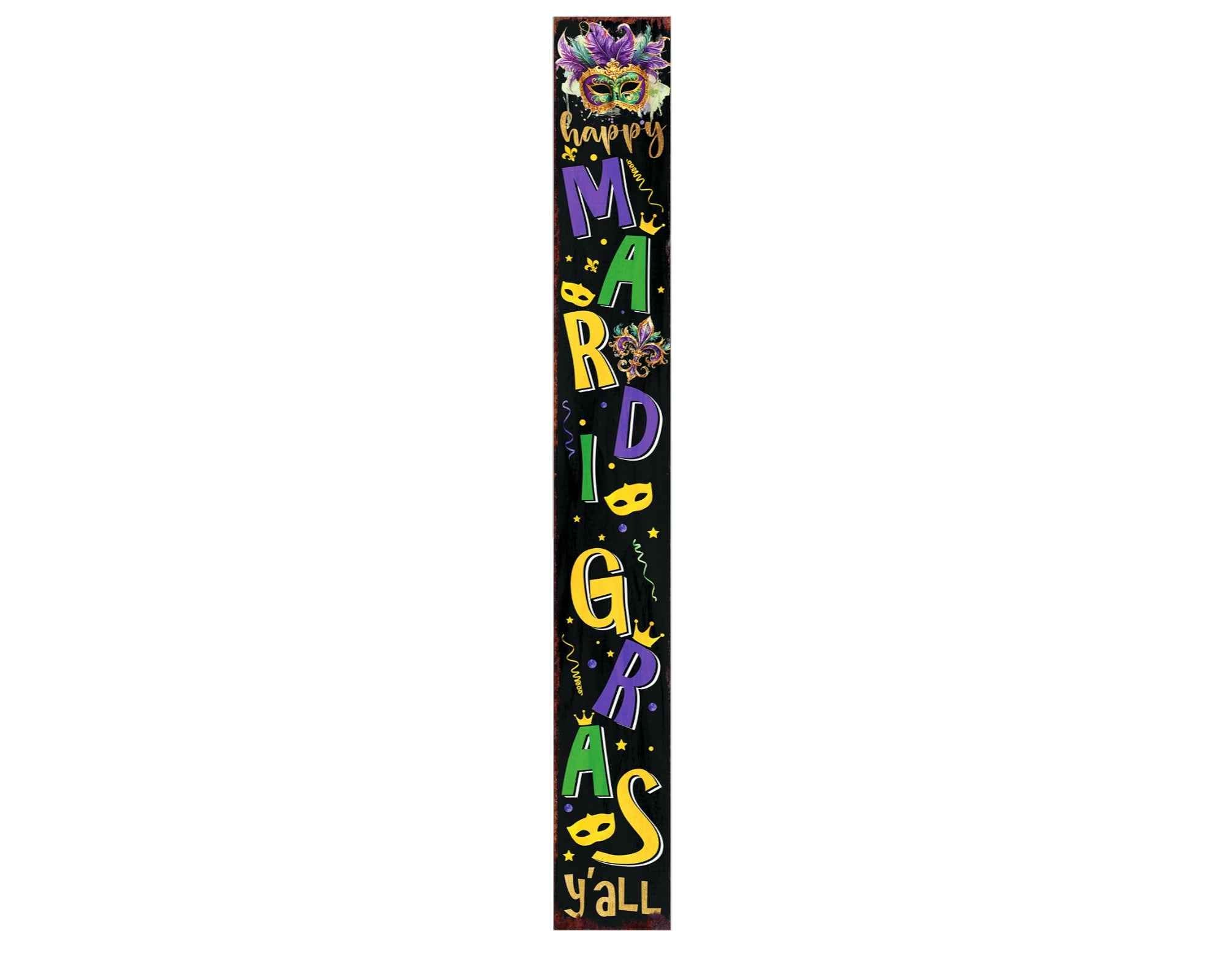 72" Black Purple Green And Yellow Mardi Gras Fireworks Solid Wood Porch Sign