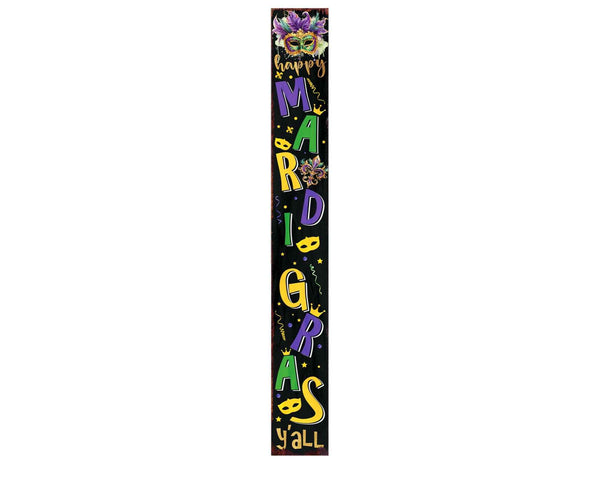 72" Black Purple Green And Yellow Mardi Gras Fireworks Solid Wood Porch Sign