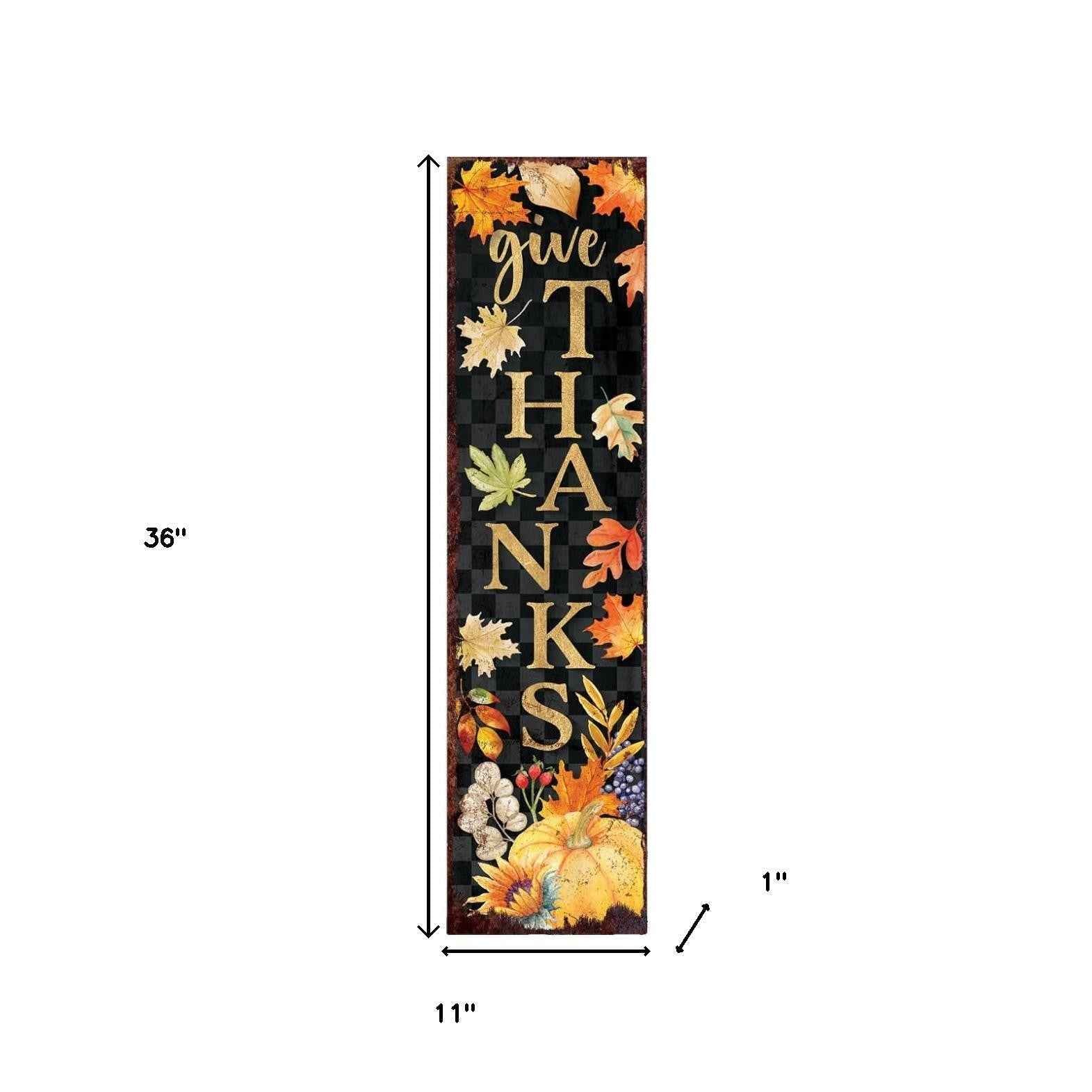 36" Black Gold And Orange Thanksgiving Autumn Leaves Solid Wood Porch Sign